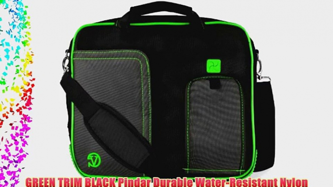 GREEN TRIM BLACK Pindar Durable Water-Resistant Nylon Protective Carrying Case Messenger Shoulder