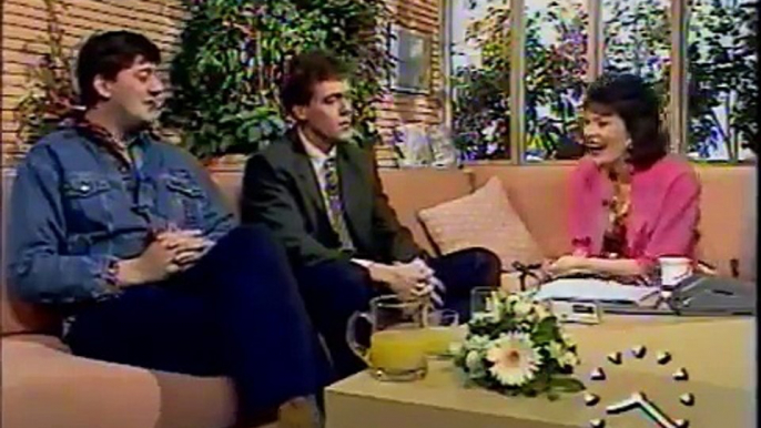 Stephen Fry and Hugh Laurie on TV-am in 1990