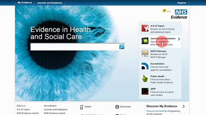 A demonstration search of NHS Evidence using the Healthcare Databases Advanced Search [HDAS]