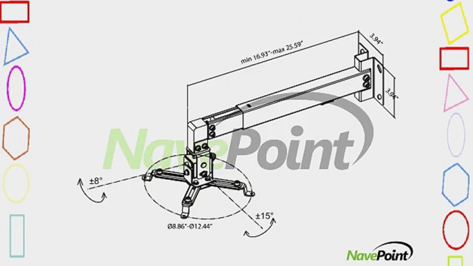 Navepoint Universal LCD/DLP Projector Ceiling Or Wall Mount Bracket Holds Up To 44 Lbs Black