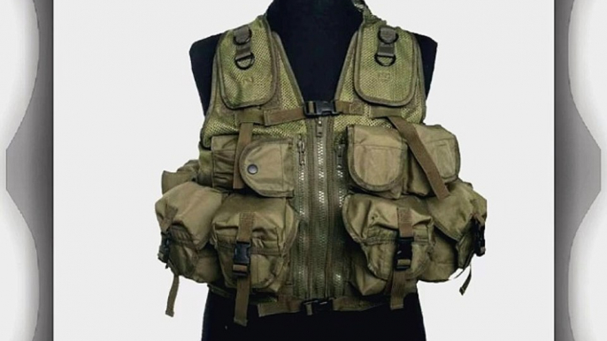 Army Military Combat Tactical Assault Vest 9 Pockets Airsoft Webbing Olive Green