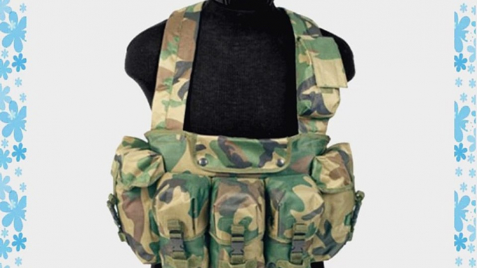 Military Airsoft Tactical Chest Rig Carry Vest Mag Pouches Combat Woodland Camo