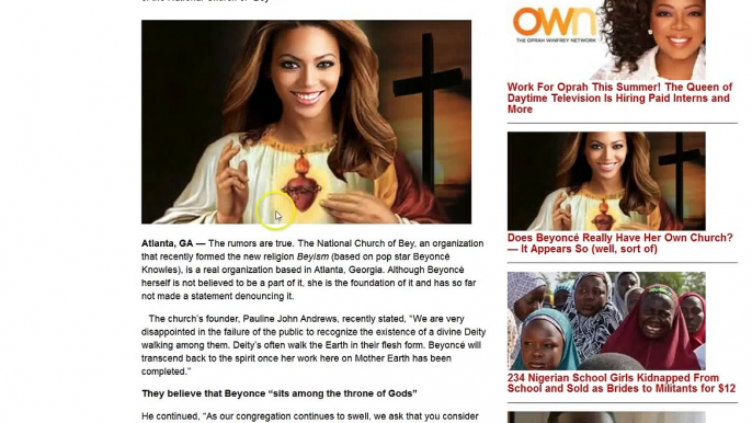 Church of Beyonce, New Religion Called "Beyism" Based on Beyonce Being Goddess?