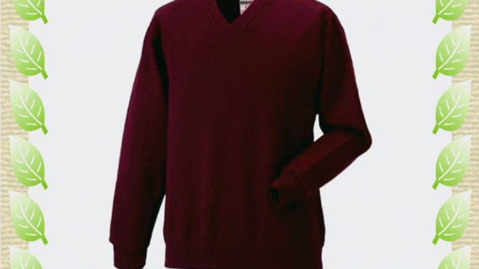 Mens Russell V-Neck Pullover Set-in Sweatshirt Adult Top-Burgundy-Large