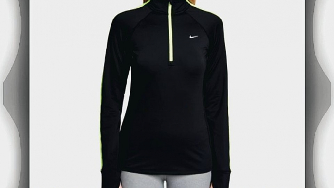 Nike Women's Racer Half-Zip Long Sleeve Top - Black/Volt/Reflective Silver Medium