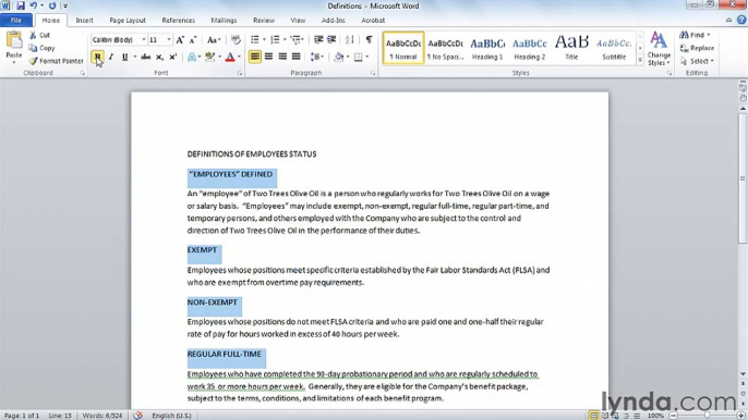 MS Word Applying basic formatting