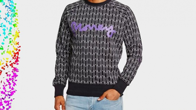 Money Clothing Men's Rib Print Raglan Crew Neck Long Sleeve Sweatshirt Carbon Black Medium