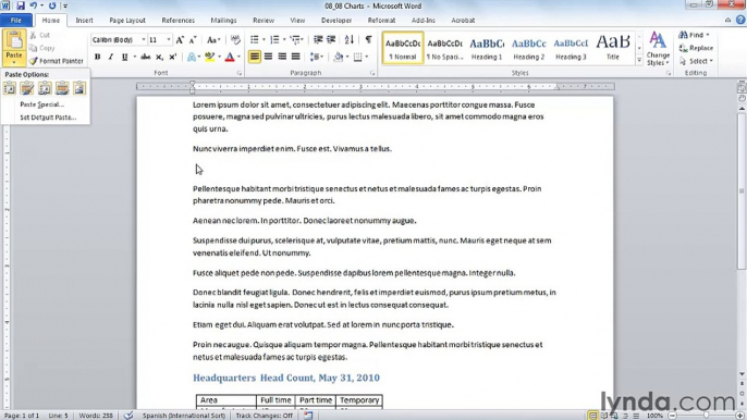 MS Word Illustrating with charts Inserting a chart from Excel