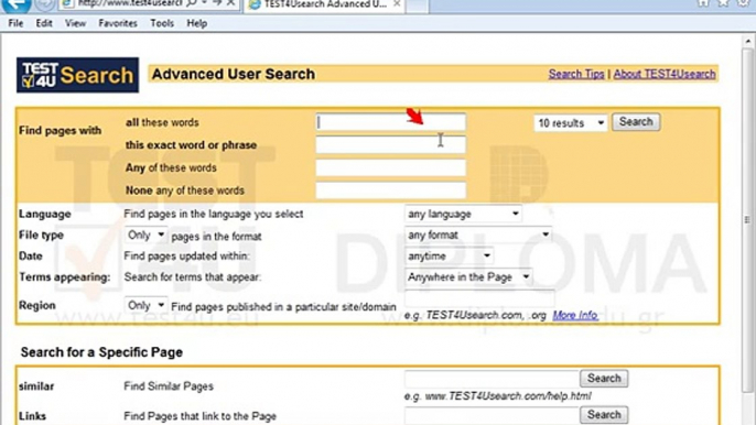 Search for pages displaying the keyword test4u on the Web using the advanced search option. At...