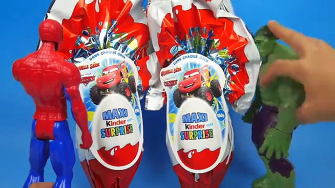 GIANT KINDER SURPRISE EGGS For HULK & SPIDER-MAN Toys Disney Pixar Cars Lightning McQueen Mater