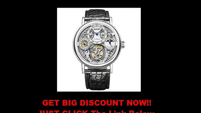 SALE Jiusko Mens Diamond Automatic Mechanical Tourbillon Moonphase Alligator Black Leather Dress Watch