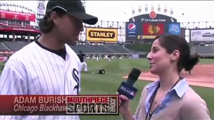 Chicago Blackhawks' Adam Burish Trades In Hockey Stick for a Baseball Bat