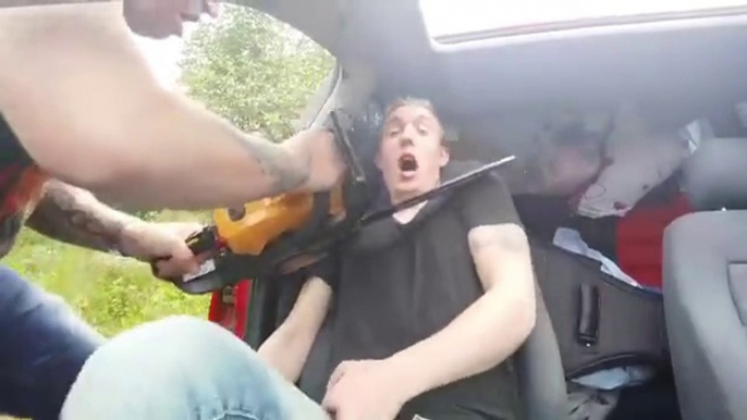 Man wakes up his friend with a Chain Saw... Hilarious!