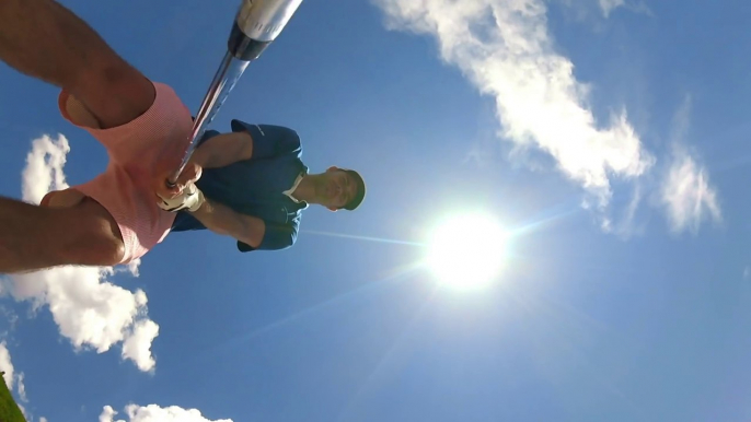 Man plays golf with the new tiny GoPro Hero 4 Session Camera