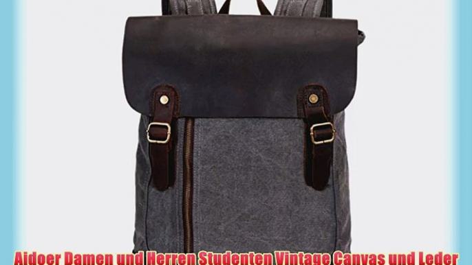 Aidoer Damen und Herren Studenten Vintage Canvas und Leder Rucksack Schultasche Reisetasche