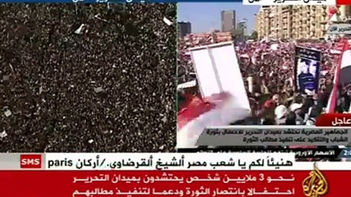 2 million Egyptians in Tahrir Square many chant To Jerusalem we are heading, Martyrs in the millions