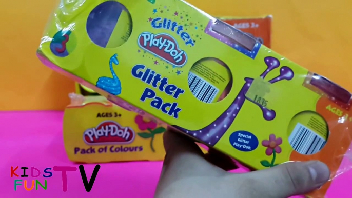 Play doh Pack of 12 Colours Play doh Glitter colours Play doh Colours set of 4 Toy Review KidsFunTV