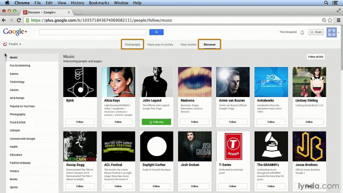 Google+ artist promotion tutorial: Setting up your fan circles | lynda.com