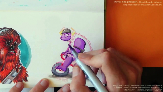 'Tricycle Monster' - Copic markers painting, blending, shading... cartoon character