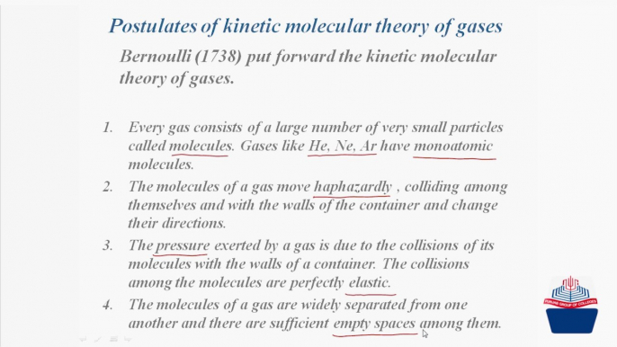 Postulates of Kinetic molecular theory of gases