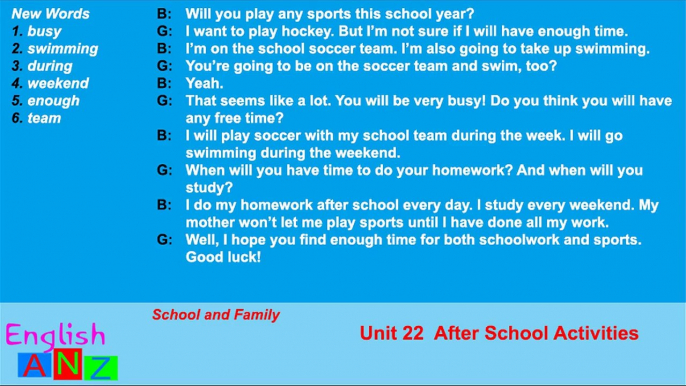 Unit 22 - After School Activities - Listening Practice Through Dictation 1