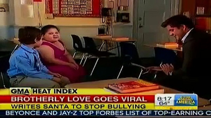 Boy Asks Santa To Make Kids Stop Bullying His Twin Sister GMA Sing With Big Time Rush INSPIRATIONAL