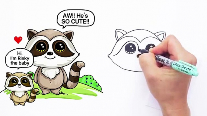 How to Draw a Cartoon Raccoon Cute and Easy step by step