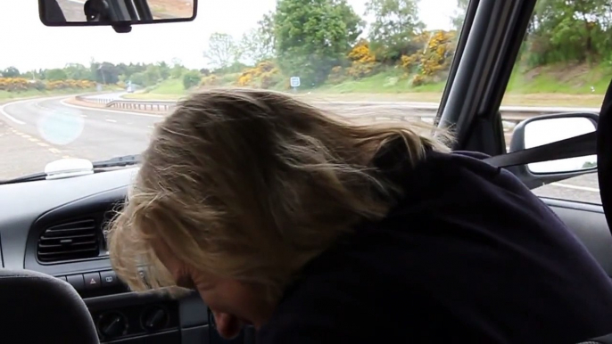 Christine driving on the left in Scotland