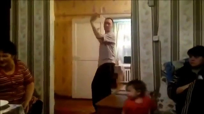 Dumb Russian Guy fails at frontflip in his house!