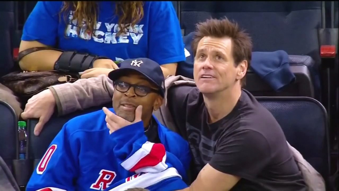Spike Lee & Jim Carrey At The Rangers Game. April 27th 2014. (HD)