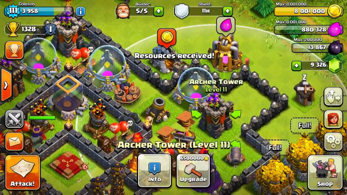 CLASH OF CLANS $2300!FUNNY GEMMING TO MAX TOWN HALL 10"GEM SPREE!"LVL 13 CANNONS+FUNNY MO