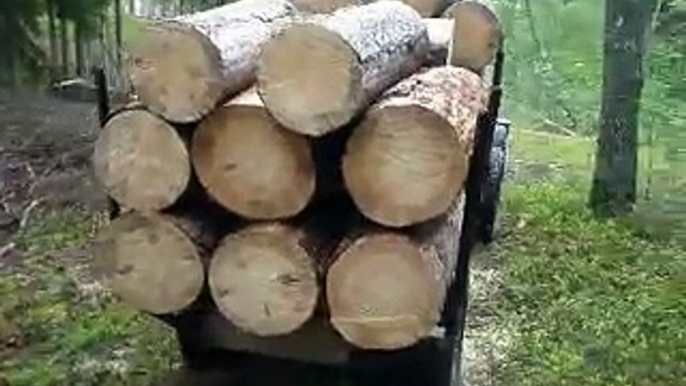 Logging adventures with homemade tractor part8 - full load drive to wood-yard