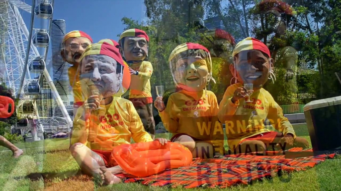 Oxfam Australia's Dr Helen Szoke speaking at 'Big Head' stunt