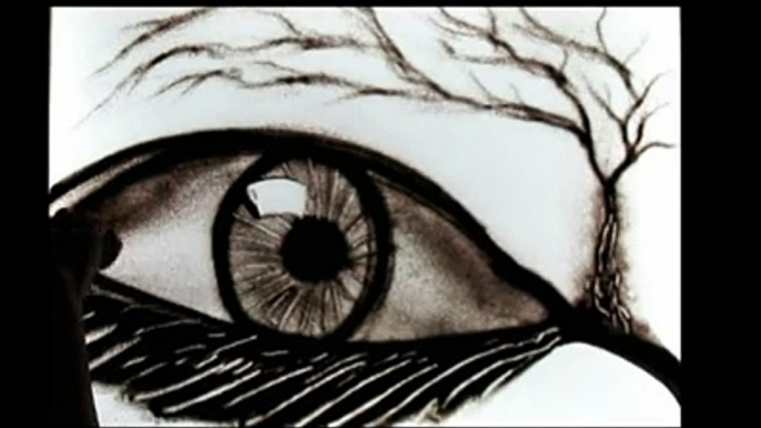 Sand Animation Art creative realistic eye drawing