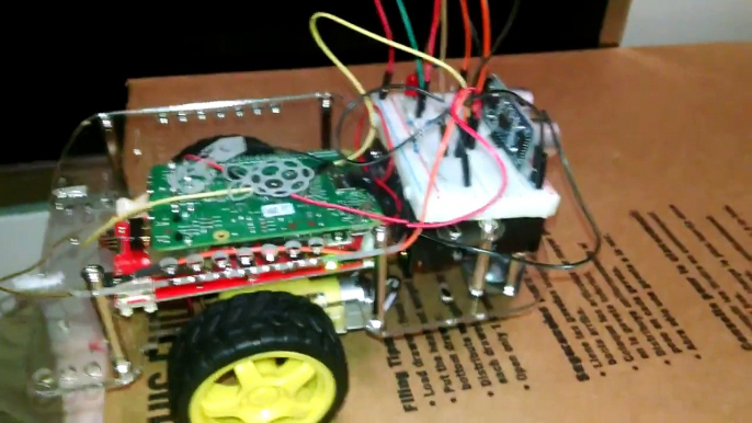 GoPiGo with Raspberry pi wired up with HC-SR04 Ultrasonic sensor.