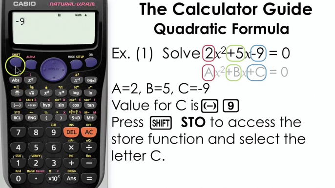 Quadratic Formula - Using stored memory values (Casio calculator, equation)