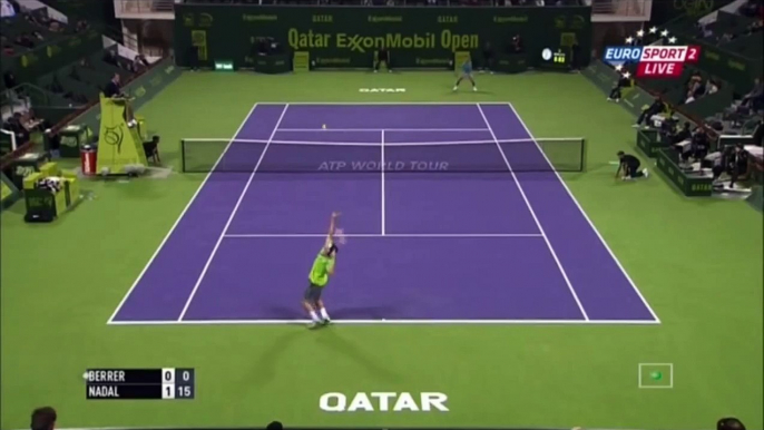 Michael Berrer vs Rafael Nadal Amazing Point Qatar Open 2015