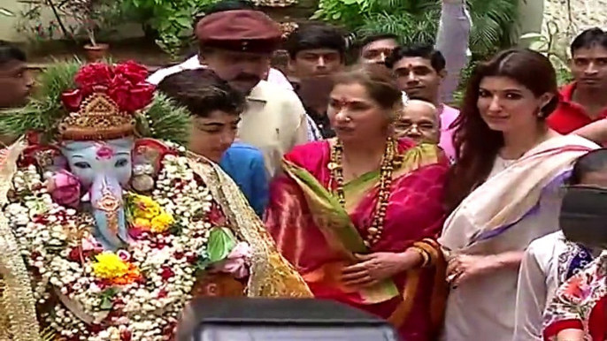 Twinkle Khanna With Son Aarav Kumar & Dimple Kapadia- Ganpati Visarjan 2015