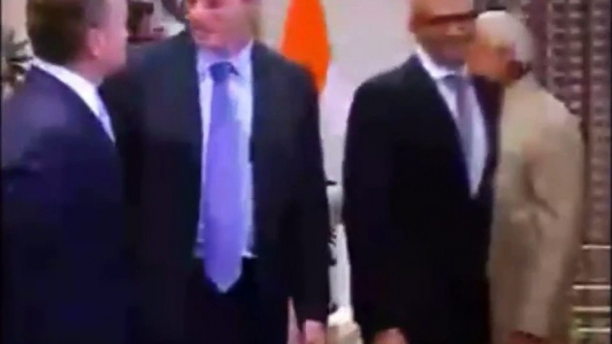 Microsoft CEO Satya Nadella Wiping his Hands after Shaking Hands with Indian PM Narendra Modi