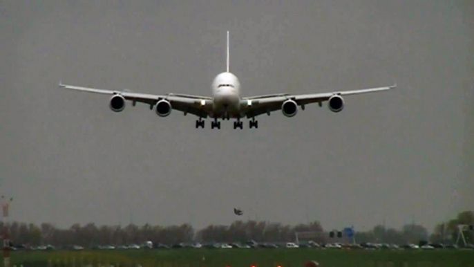 Emirates Airbus A380-800 [A6-EDT]  CROSSWIND  Landing @ Amsterdam Schiphol Airport!