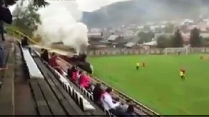 Train running through Slovakian football stadium