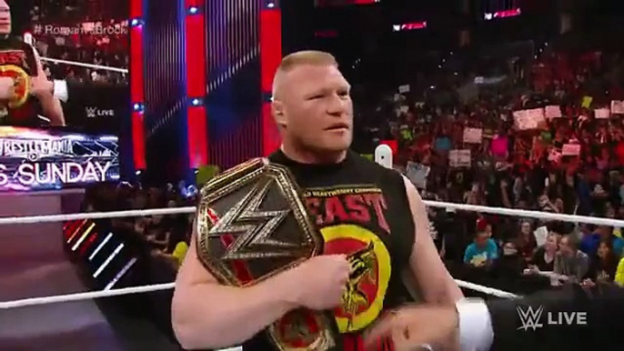 WWE RAW Roman Reigns confronts Brock Lesnar face to face, March 23, 2015