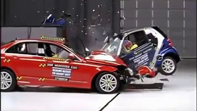 Mercedes C vs smart fortwo - Crash test compatibilità IIHS, Sicurauto.it