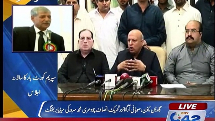 PTI's Chaudhry Sarwar talks to media