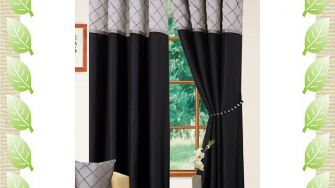 90x90 Eyelet Ringtop Readymade Fully Lined Curtains Black / Silver Natasha Diamant? Faux Silk