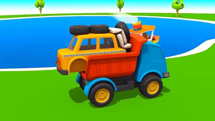 Kid's 3d Construction Cartoons - LEO the Truck's TAXI CAB - SURPRISE EGG Unboxing! Hide & Seek