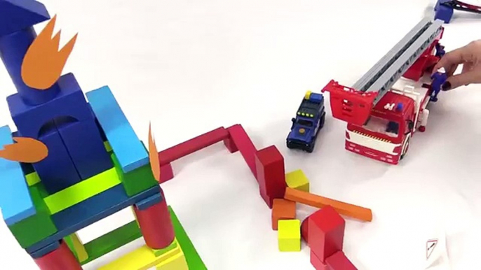 Kids Toys - Fire Rescue Team! Fire Engine Truck, Police, Ambulance & Helicopter battle a FIRE!