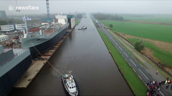 Amazing drone footage of cargo ship launch