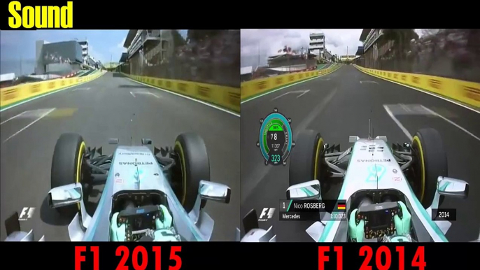 F1 2015 VS F1 2014 Nico Rosberg Onboard Brazil Pole Lap Comparison