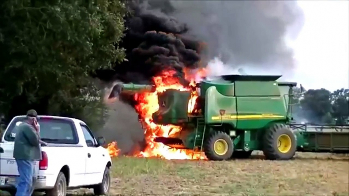 biggest john deere tractor combine on fire, tractor fire new compilation